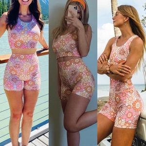 Kavala Flower Power Coral Bra Top Biker Shorts Set